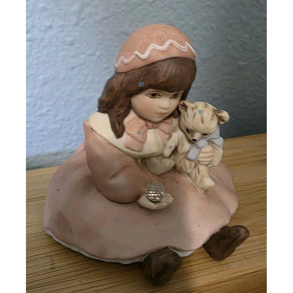 Vtg Jan Hagara 3" Figurine Little Girl Holding Crystal Ball & Cat "Crystal" 1991